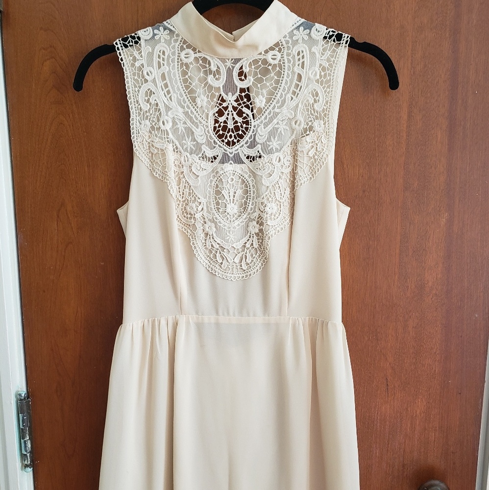 Off White High Neck Mini Dress